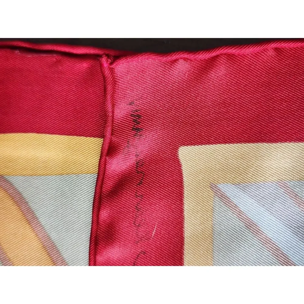 Vintage SW Kearney Neoclassical Print Silk Scarf 18.5×62.5 Red & Gold Old Money